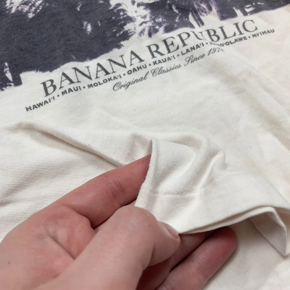 VTG Rare 90s Banana Republic Hawaii Palm Tree Graphic T-Shirt L Promo White USA